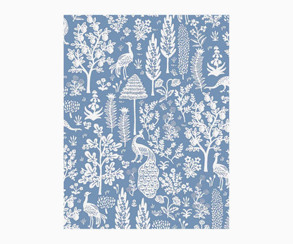 Menagerie Toile Wallpaper Sample - Blue & White - Peel and Stick Wallpaper