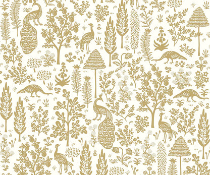Menagerie Toile Wallpaper - White & Metallic Gold