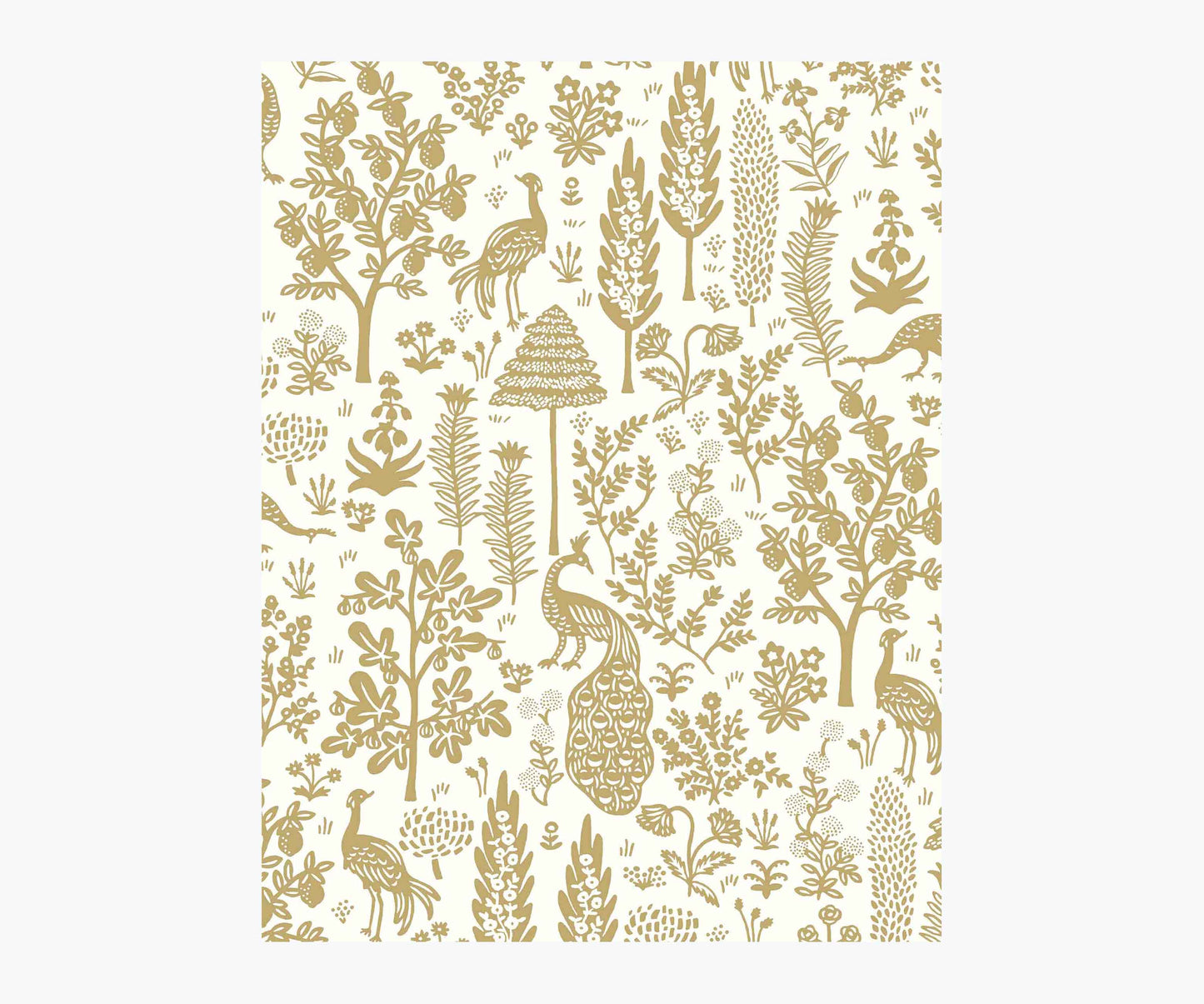 Menagerie Toile Wallpaper Sample - White & Metallic Gold - Peel and Stick Wallpaper
