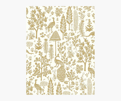Menagerie Toile Wallpaper Sample - White & Metallic Gold - Peel and Stick Wallpaper