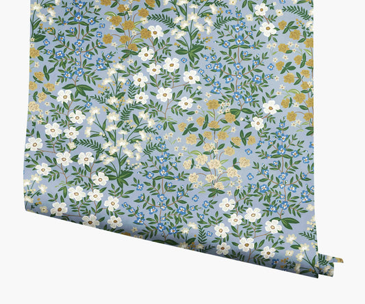 Wildwood Garden Wallpaper - Blue - Peel and Stick Wallpaper