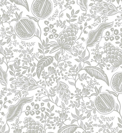 Pomegranate Wallpaper - White & Metallic Silver