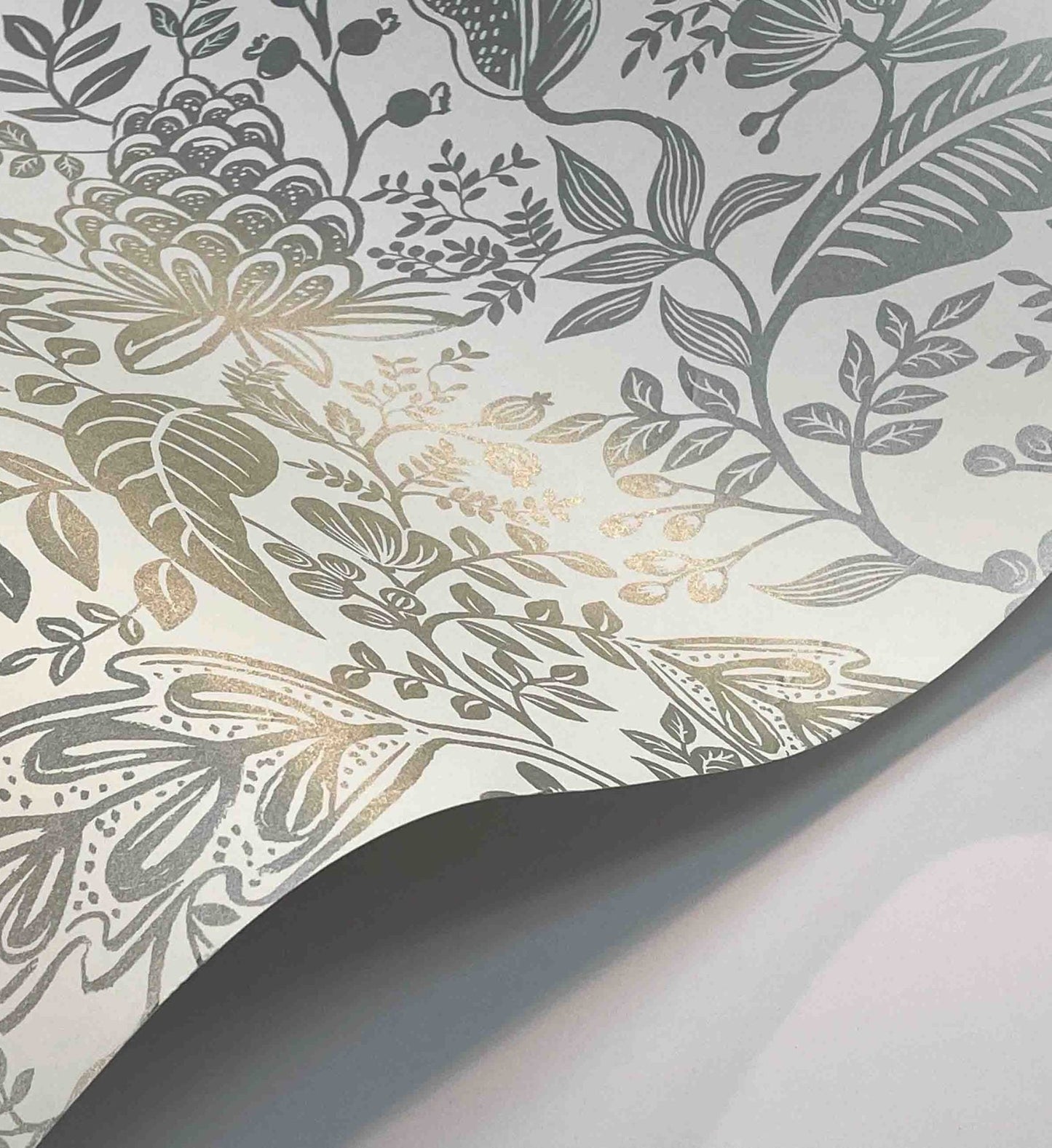 Pomegranate Wallpaper - White & Metallic Silver