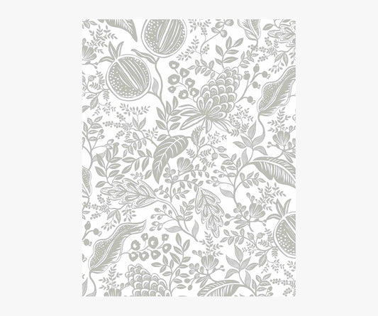Pomegranate Wallpaper Sample - White & Metallic Silver - Peel and Stick Wallpaper