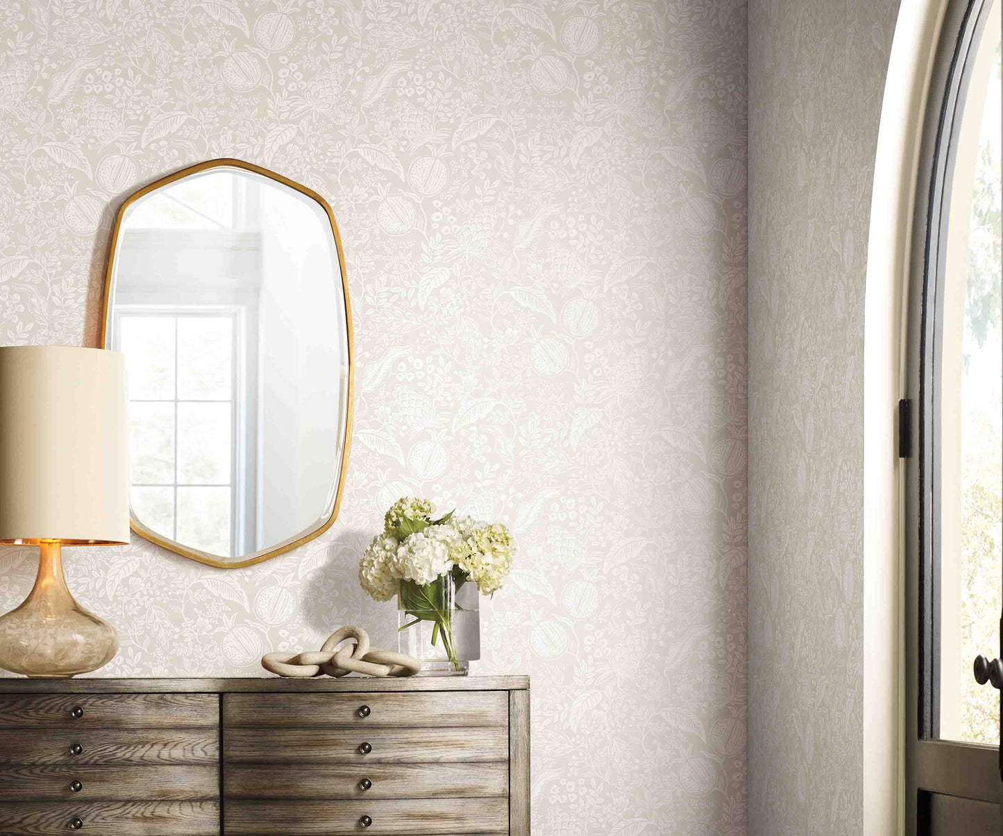 Pomegranate Wallpaper Sample - Beige & White