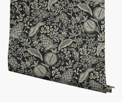 Pomegranate Wallpaper - Black & Linen - Peel and Stick Wallpaper