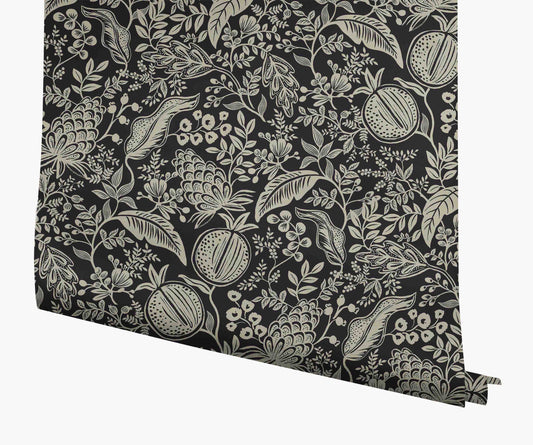 Pomegranate Wallpaper - Black & Linen - Peel and Stick Wallpaper