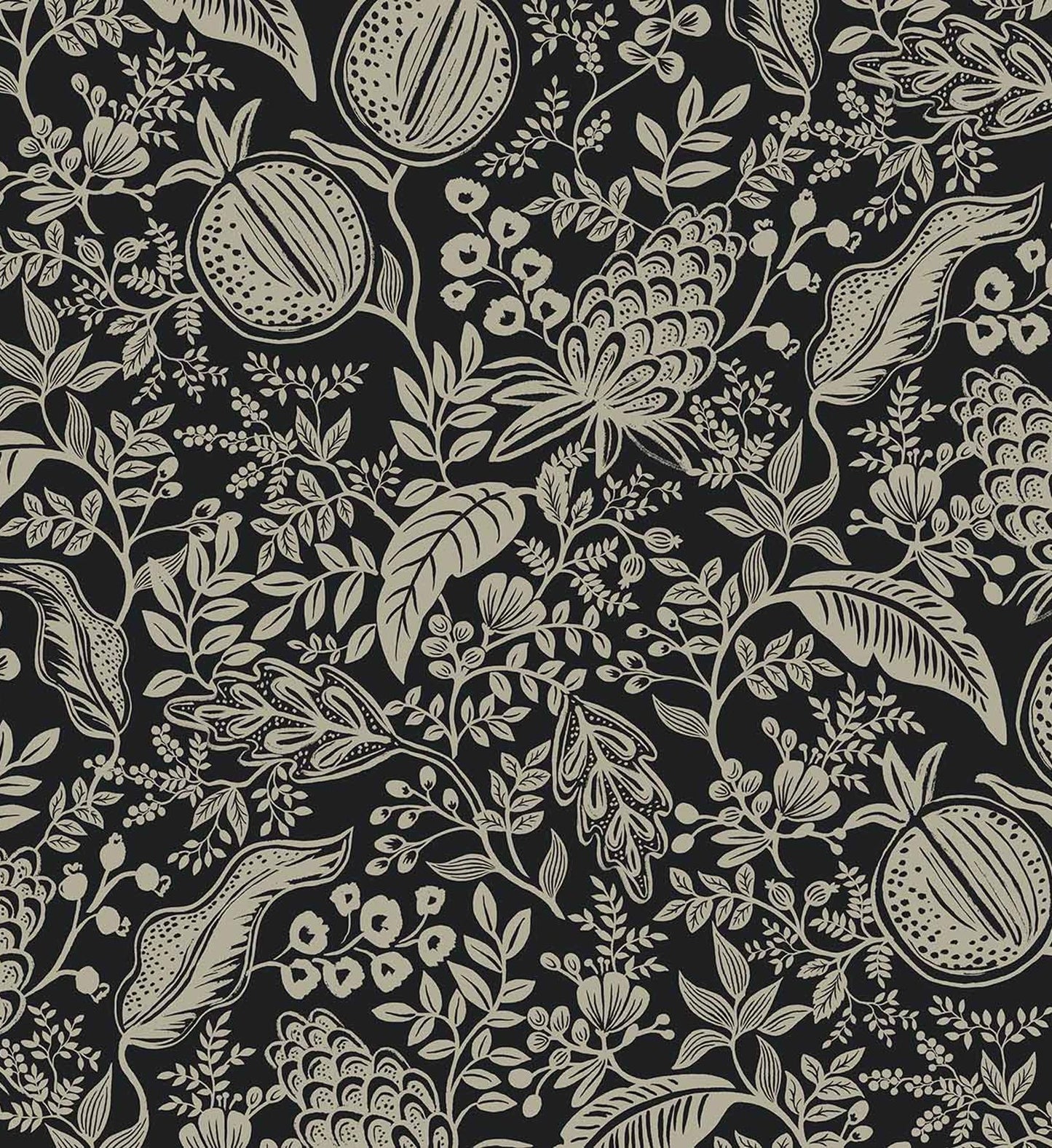 Pomegranate Wallpaper - Black & Linen