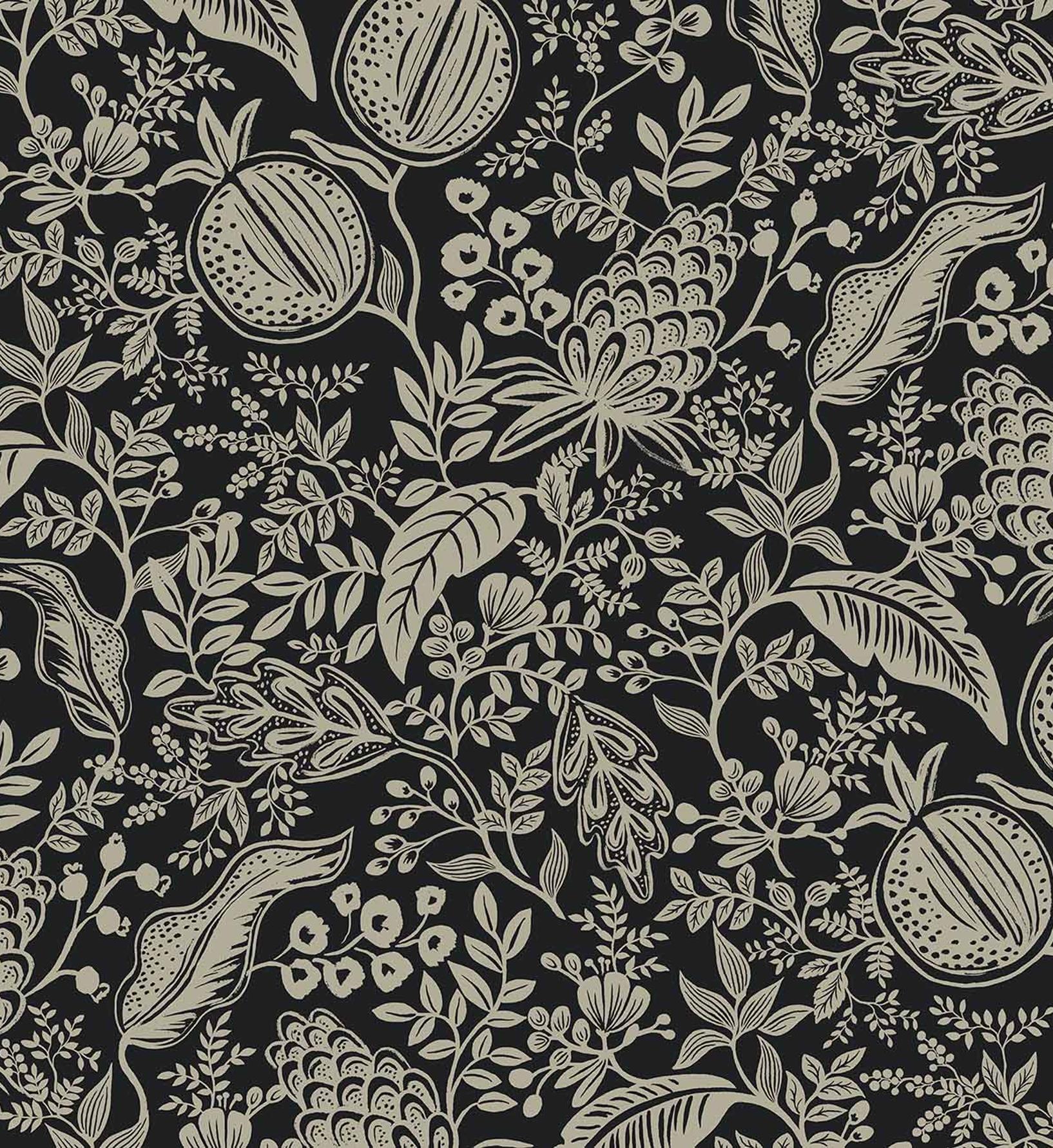 Pomegranate Wallpaper - Black & Linen