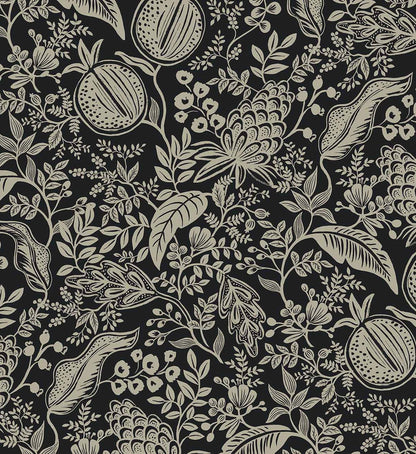 Pomegranate Wallpaper - Black & Linen