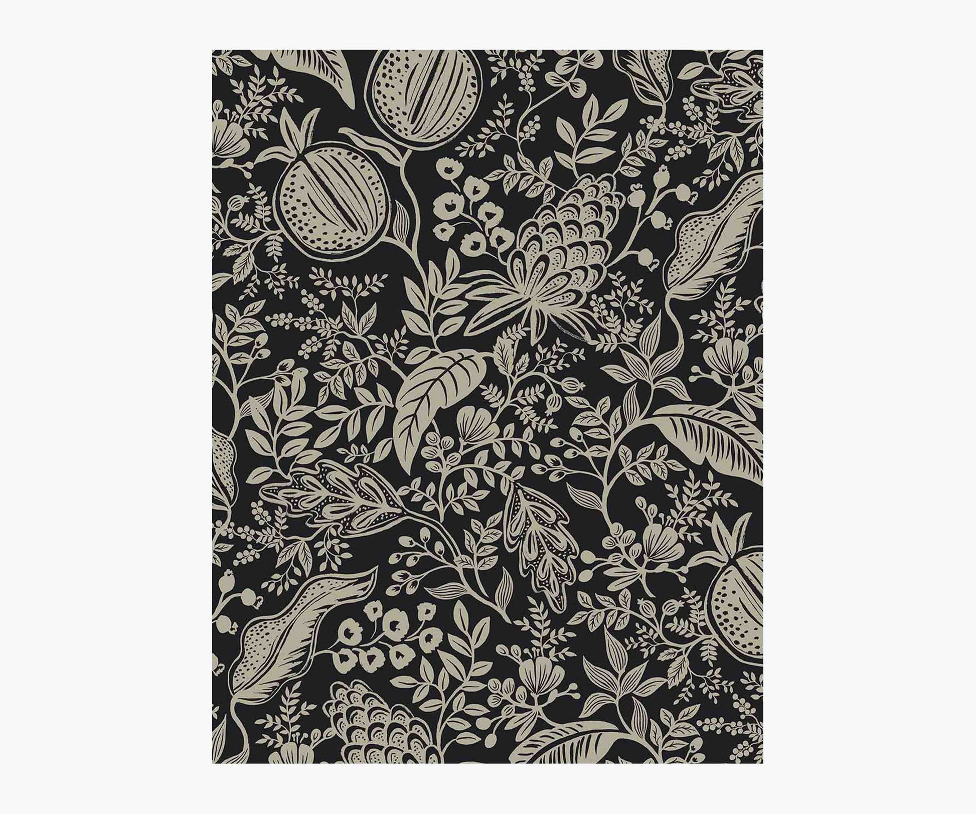 Pomegranate Wallpaper Sample - Black & Linen - Peel and Stick Wallpaper