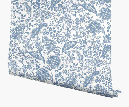 Pomegranate Wallpaper - White & Blue - Peel and Stick Wallpaper