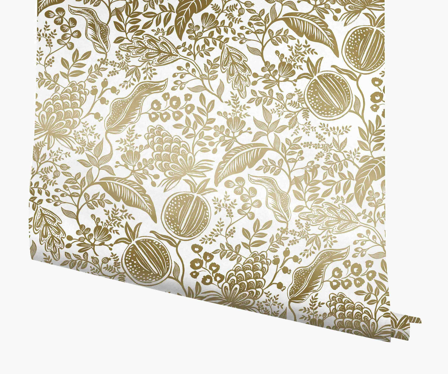 Pomegranate Wallpaper - White & Metallic Gold - Peel and Stick Wallpaper