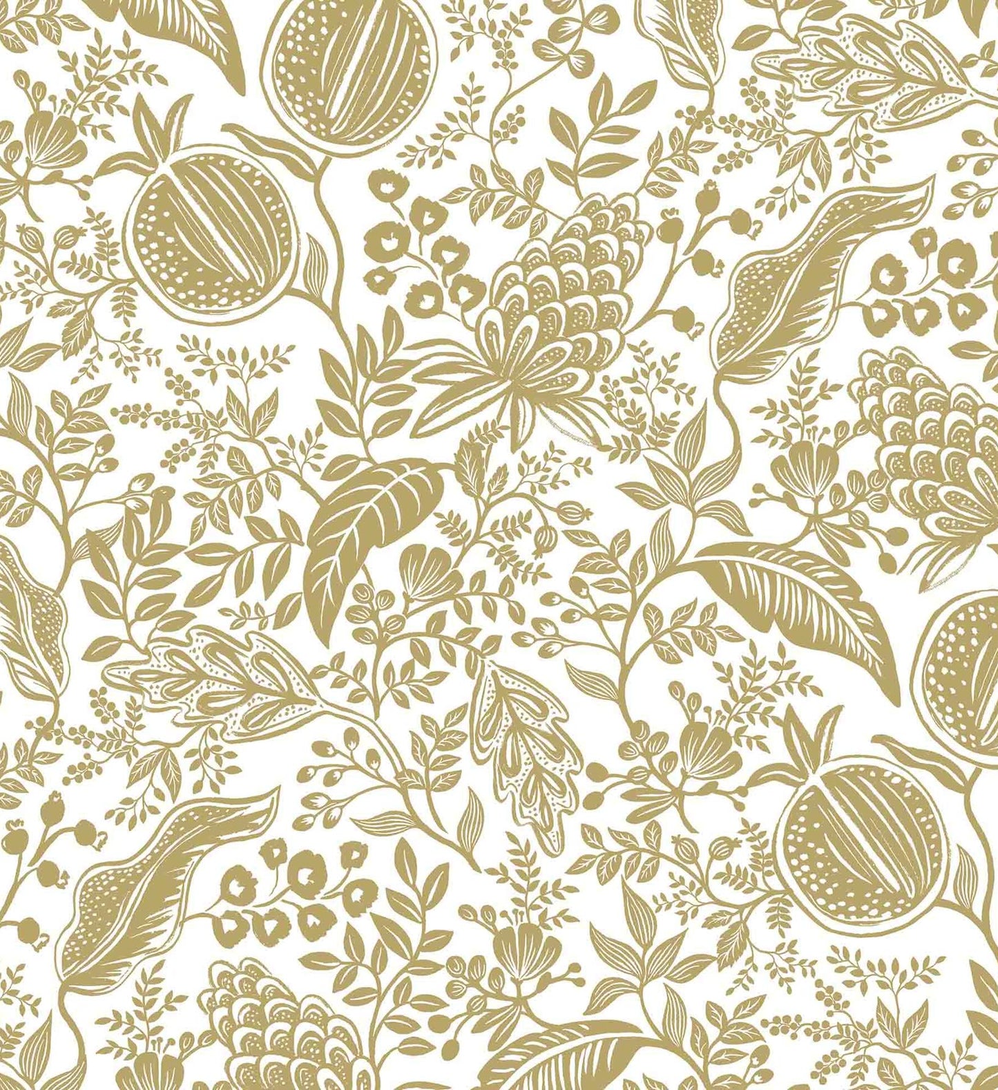 Pomegranate Wallpaper - White & Metallic Gold