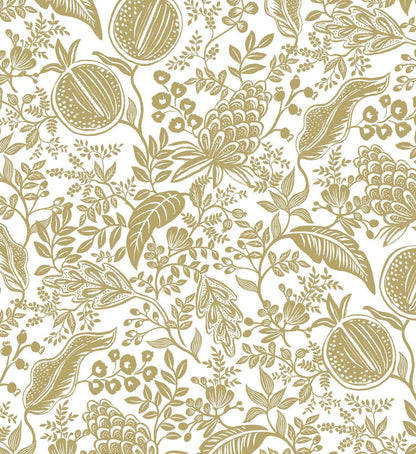 Pomegranate Wallpaper - White & Metallic Gold