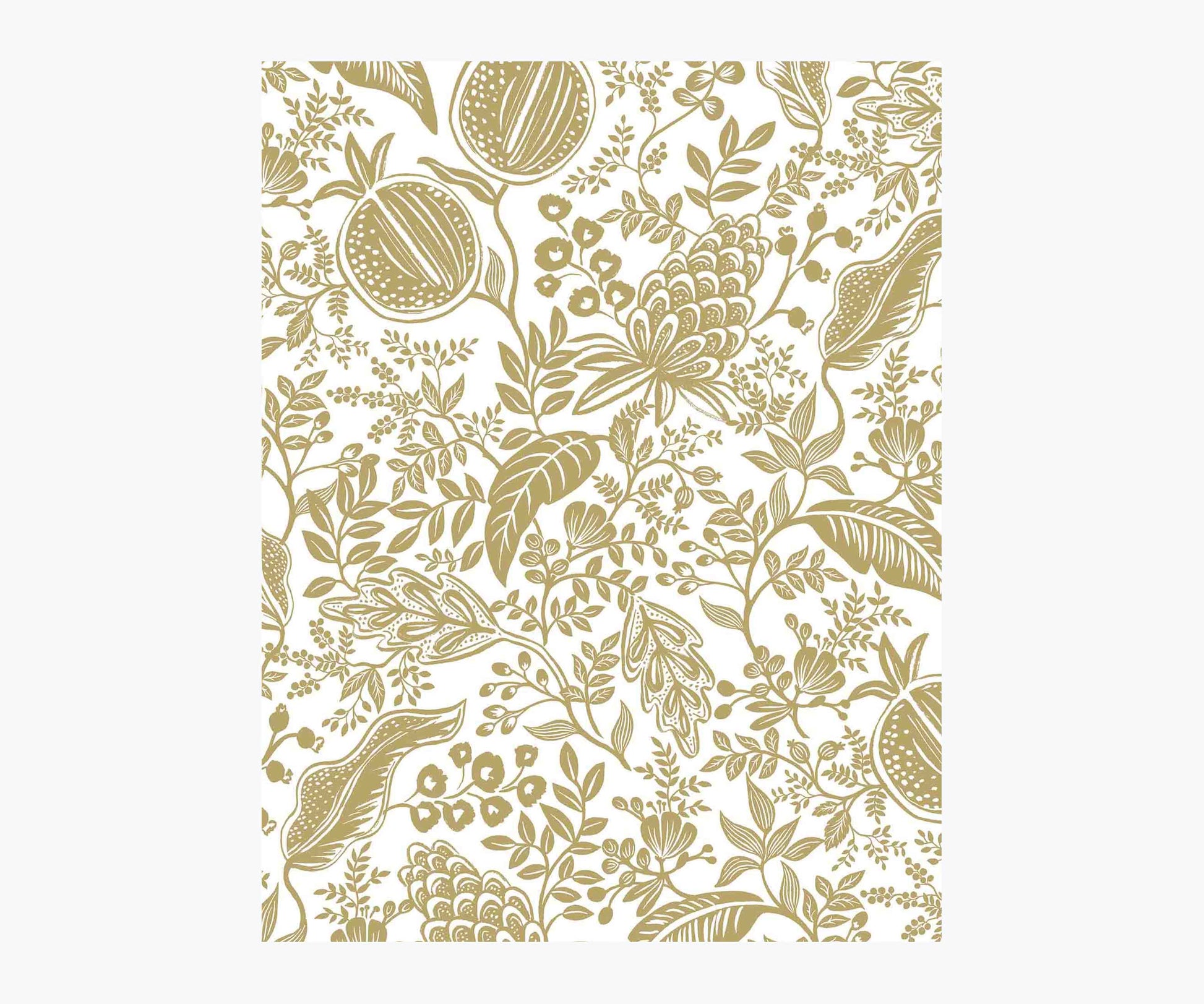 Pomegranate Wallpaper Sample - White & Metallic Gold - Peel and Stick Wallpaper