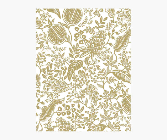 Pomegranate Wallpaper Sample - White & Metallic Gold - Peel and Stick Wallpaper