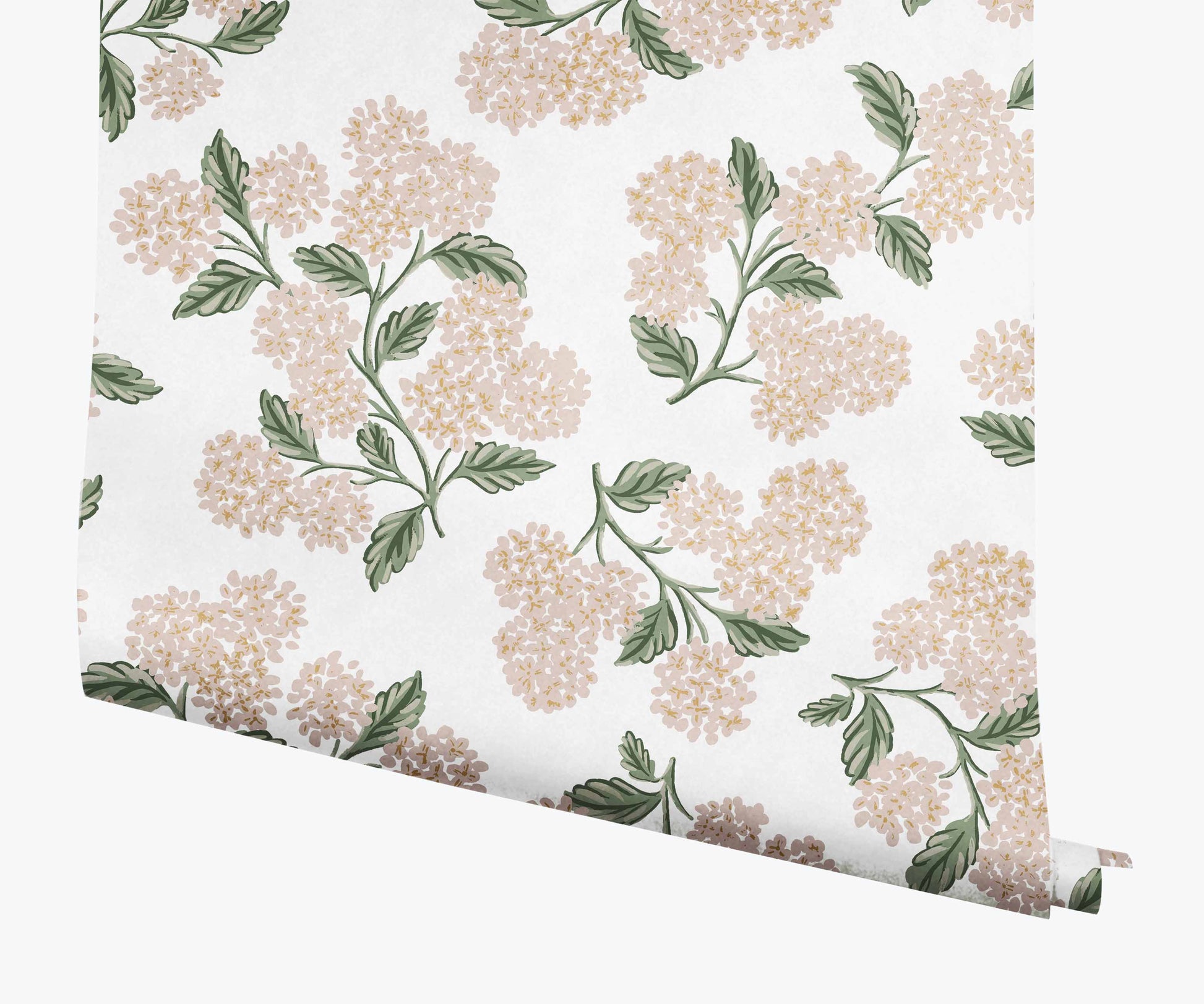 Hydrangea Wallpaper - White & Blush - Peel and Stick Wallpaper
