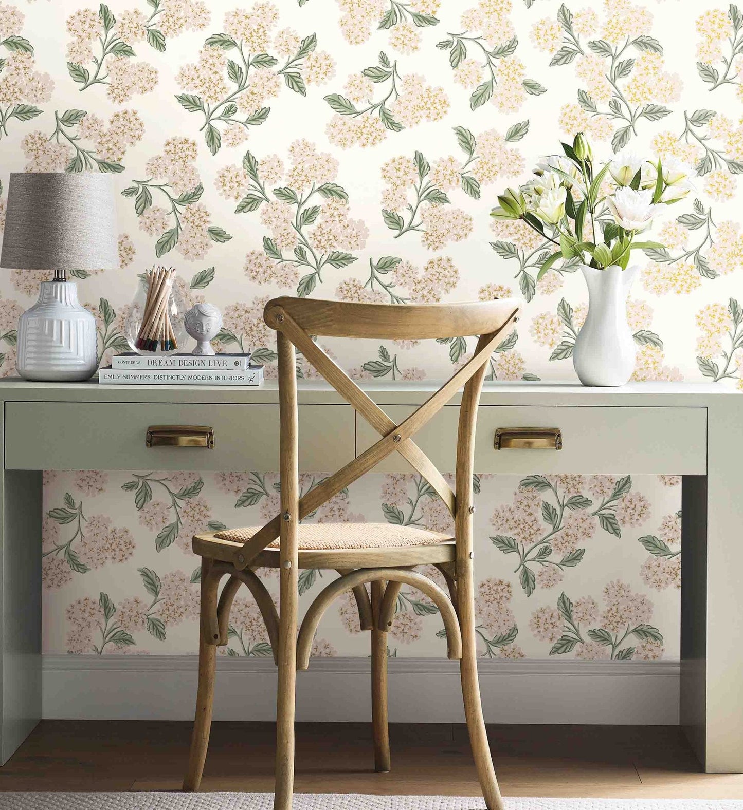 Hydrangea Wallpaper - White & Blush