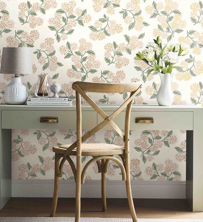 Hydrangea Wallpaper - White & Blush