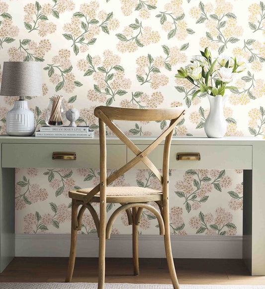 Hydrangea Wallpaper - White & Blush