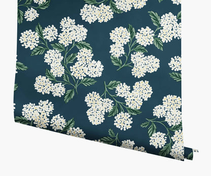Hydrangea Wallpaper - Teal - Peel and Stick Wallpaper