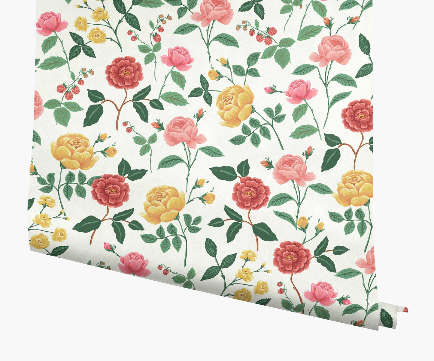 Roses Wallpaper - White & Blush - Peel and Stick Wallpaper