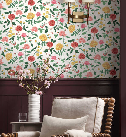 Roses Wallpaper - White & Blush