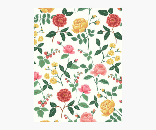 Roses Wallpaper Sample - White & Blush - Peel and Stick Wallpaper