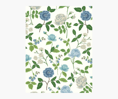Roses Wallpaper Sample - White & Blue - Peel and Stick Wallpaper