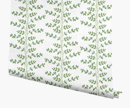 Climbing Vines Wallpaper - White & Blue - Peel and Stick Wallpaper