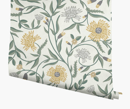 Aster Wallpaper - Linen & Gold - Peel and Stick Wallpaper