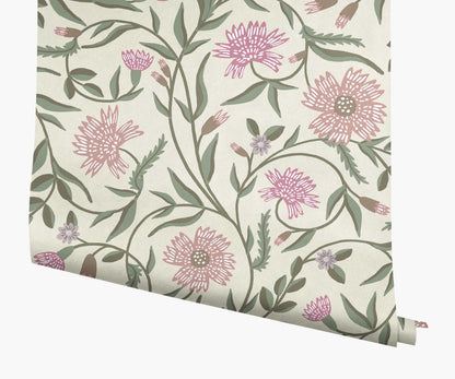 Aster Wallpaper - Linen & Rose - Peel and Stick Wallpaper