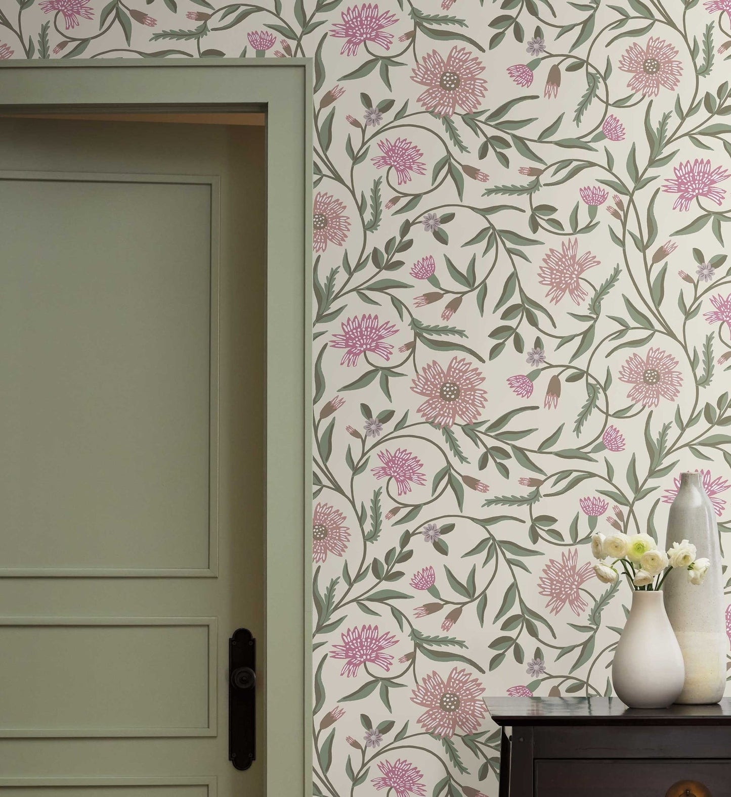 Aster Wallpaper - Linen & Rose