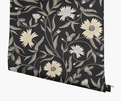 Aster Wallpaper - Black - Peel and Stick Wallpaper