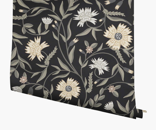 Aster Wallpaper - Black - Peel and Stick Wallpaper