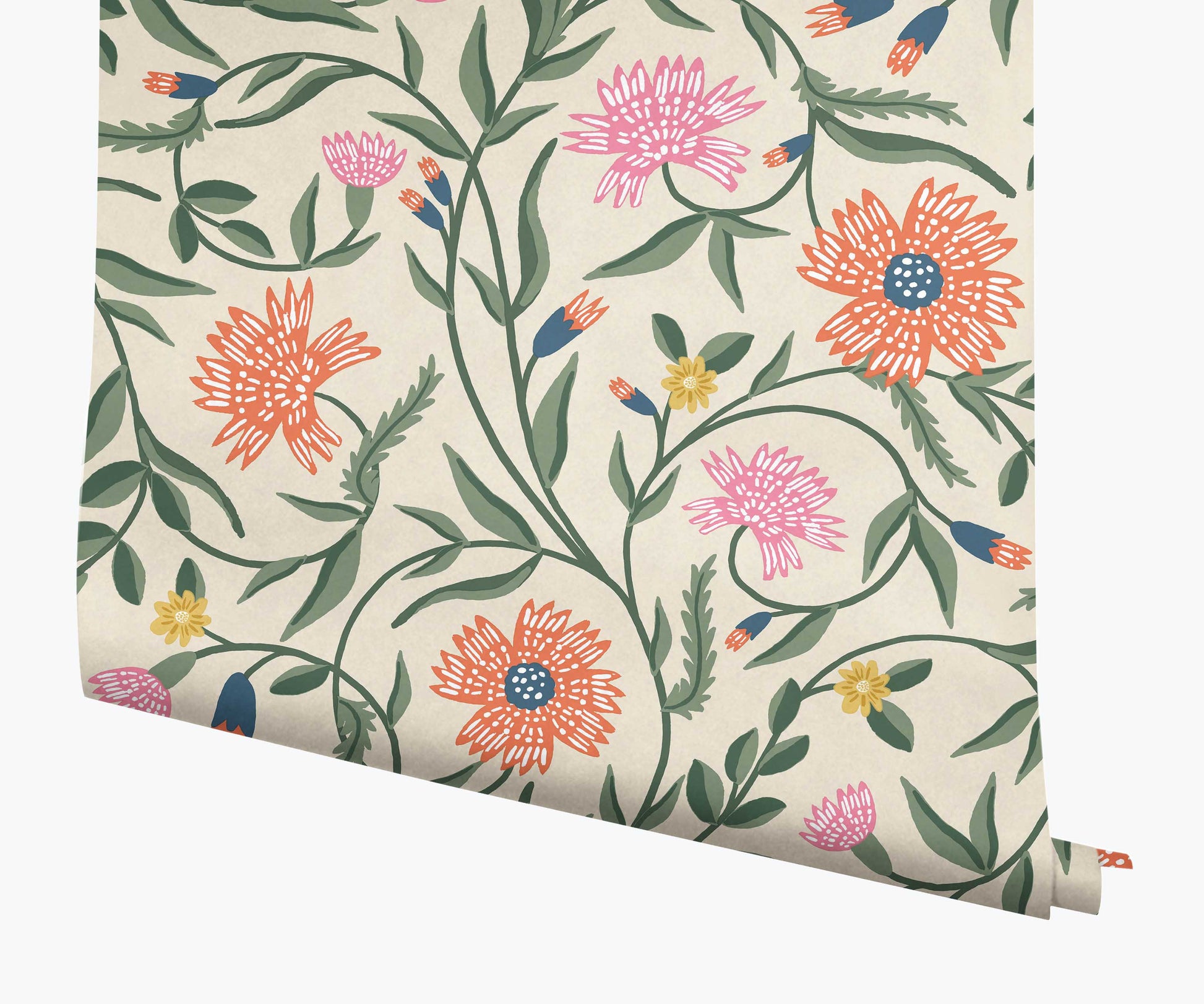 Aster Wallpaper - Linen & Coral - Peel and Stick Wallpaper