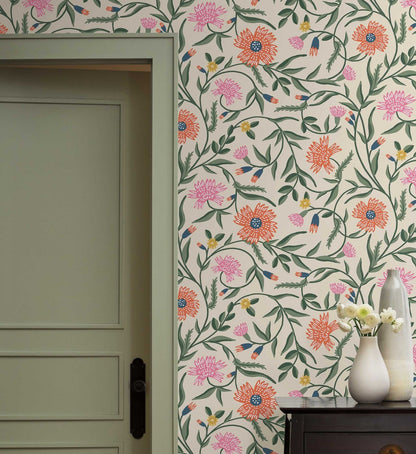 Aster Wallpaper - Linen & Coral
