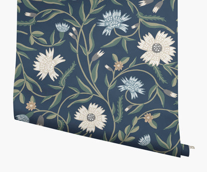 Aster Wallpaper - Navy - Peel and Stick Wallpaper