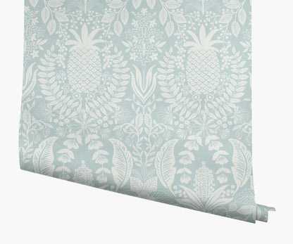 Pineapple Damask Wallpaper - Light Blue - Peel and Stick Wallpaper