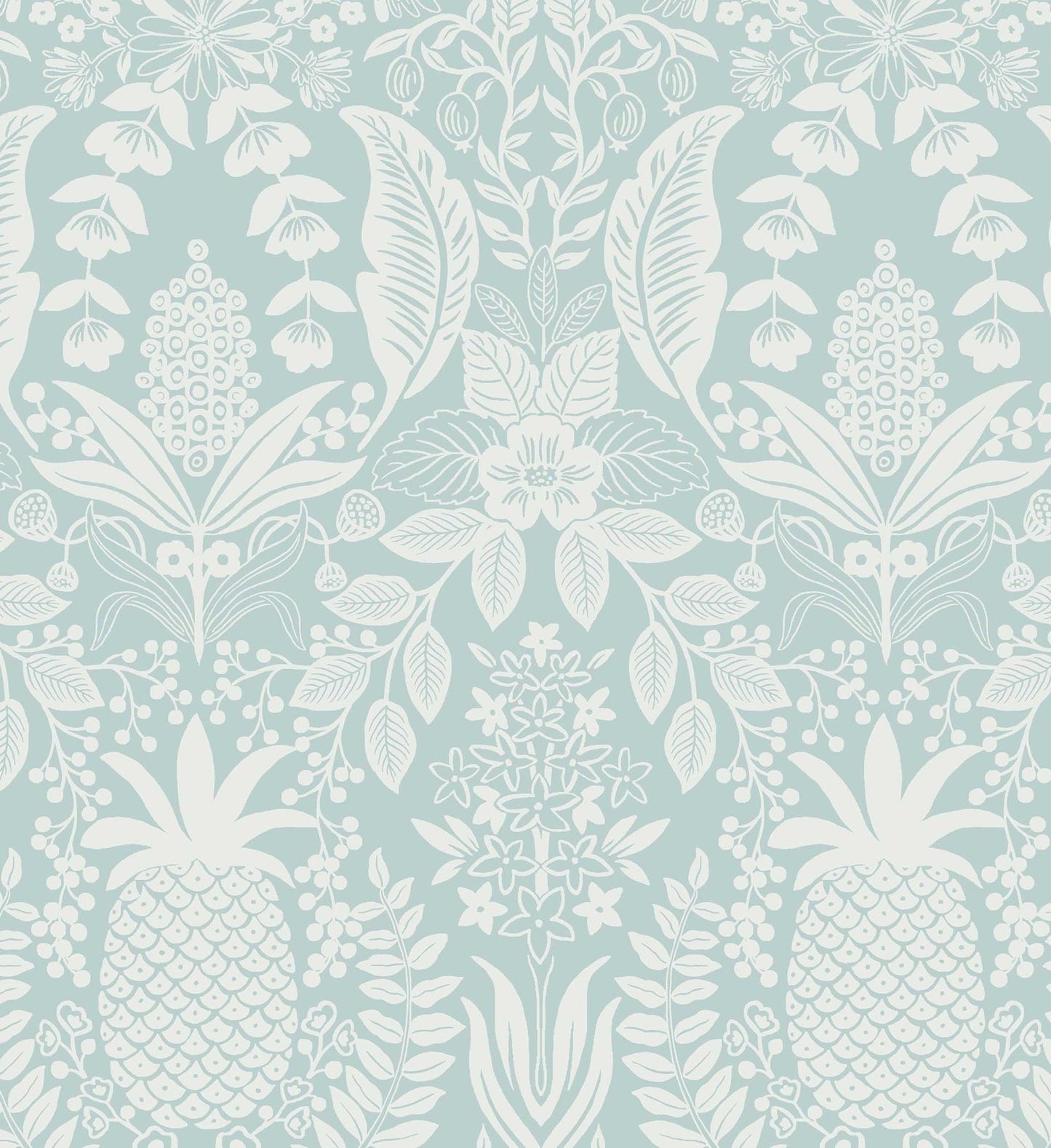 Pineapple Damask Wallpaper - Light Blue