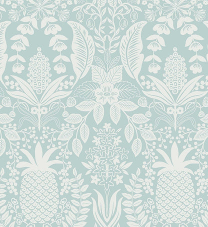 Pineapple Damask Wallpaper - Light Blue