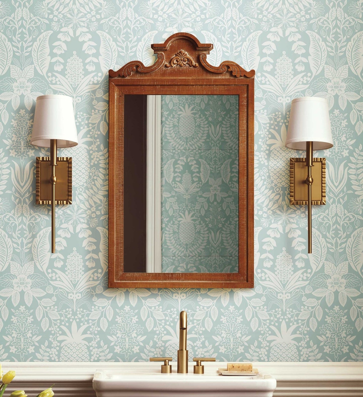 Pineapple Damask Wallpaper - Light Blue