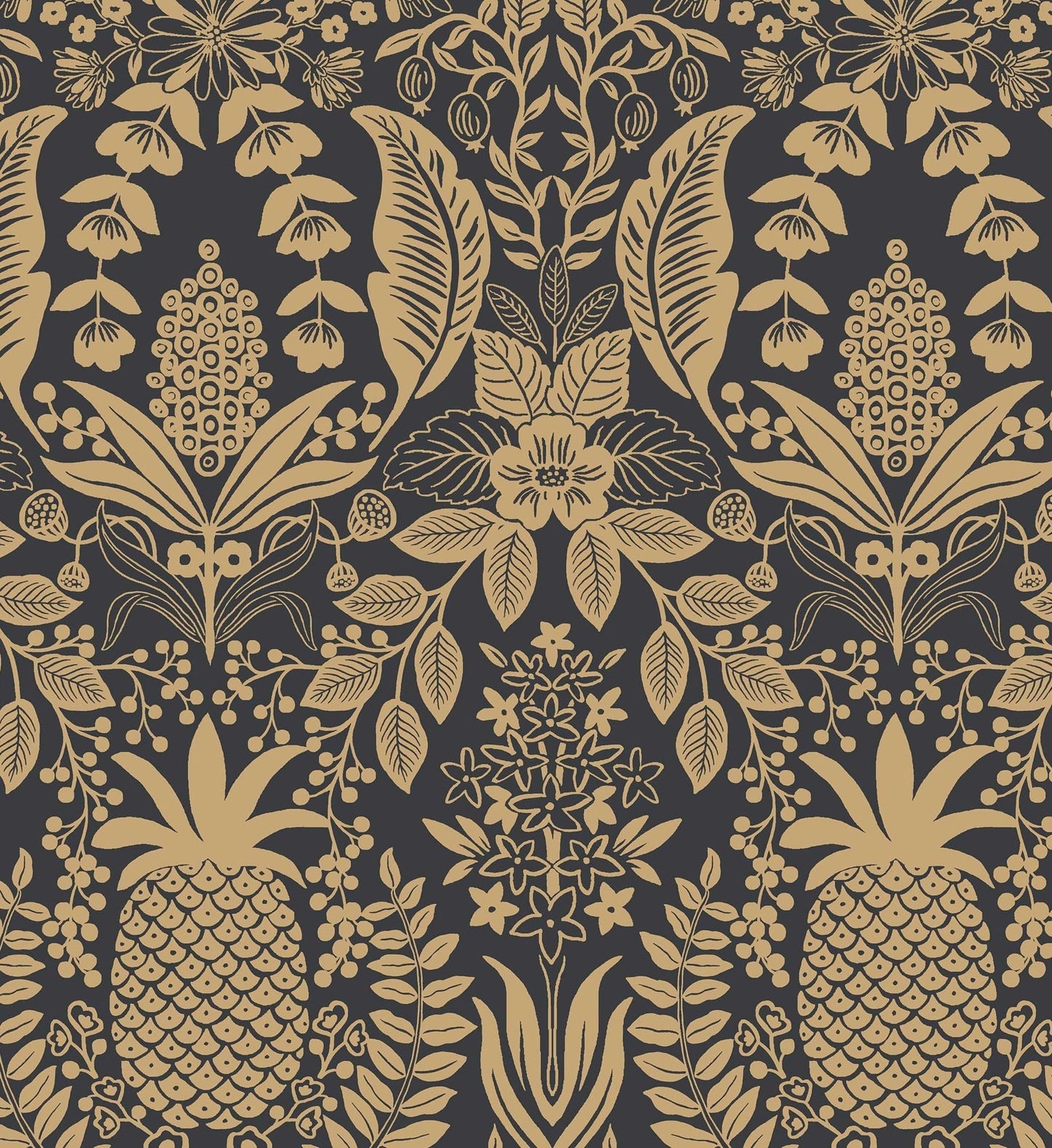 Pineapple Damask Wallpaper - Black & Gold