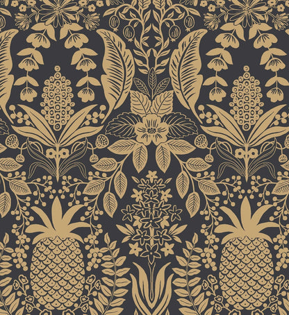 Pineapple Damask Wallpaper - Black & Gold