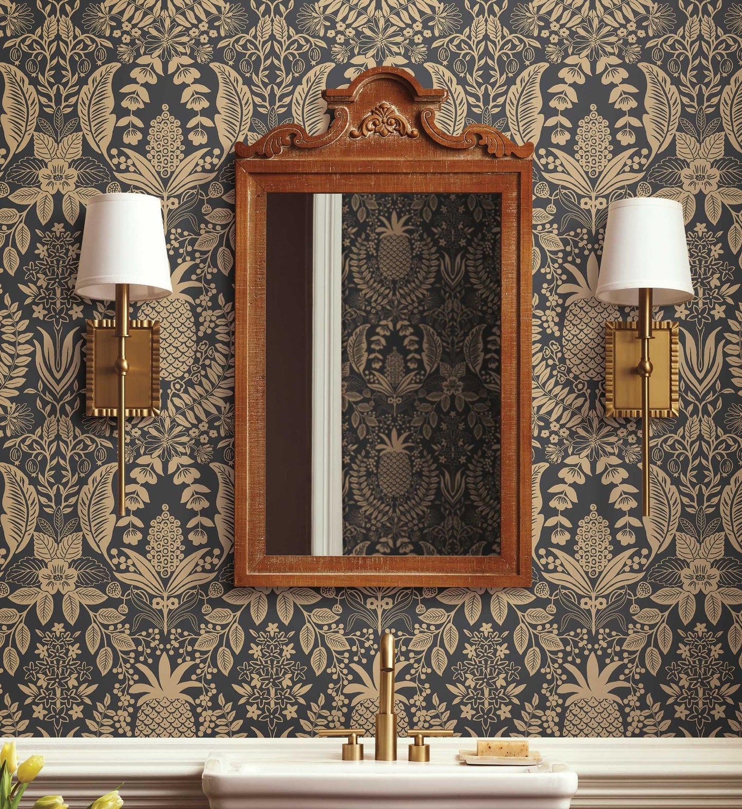 Pineapple Damask Wallpaper - Black & Gold