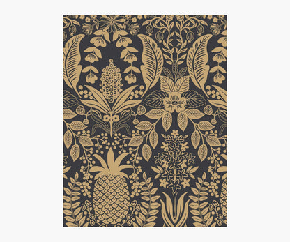 Pineapple Damask Wallpaper Sample - Black & Gold - Peel and Stick Wallpaper