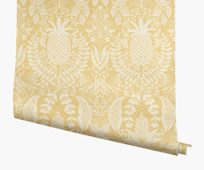 Pineapple Damask Wallpaper - Yellow - Peel and Stick Wallpaper