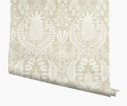 Pineapple Damask Wallpaper - Linen - Peel and Stick Wallpaper