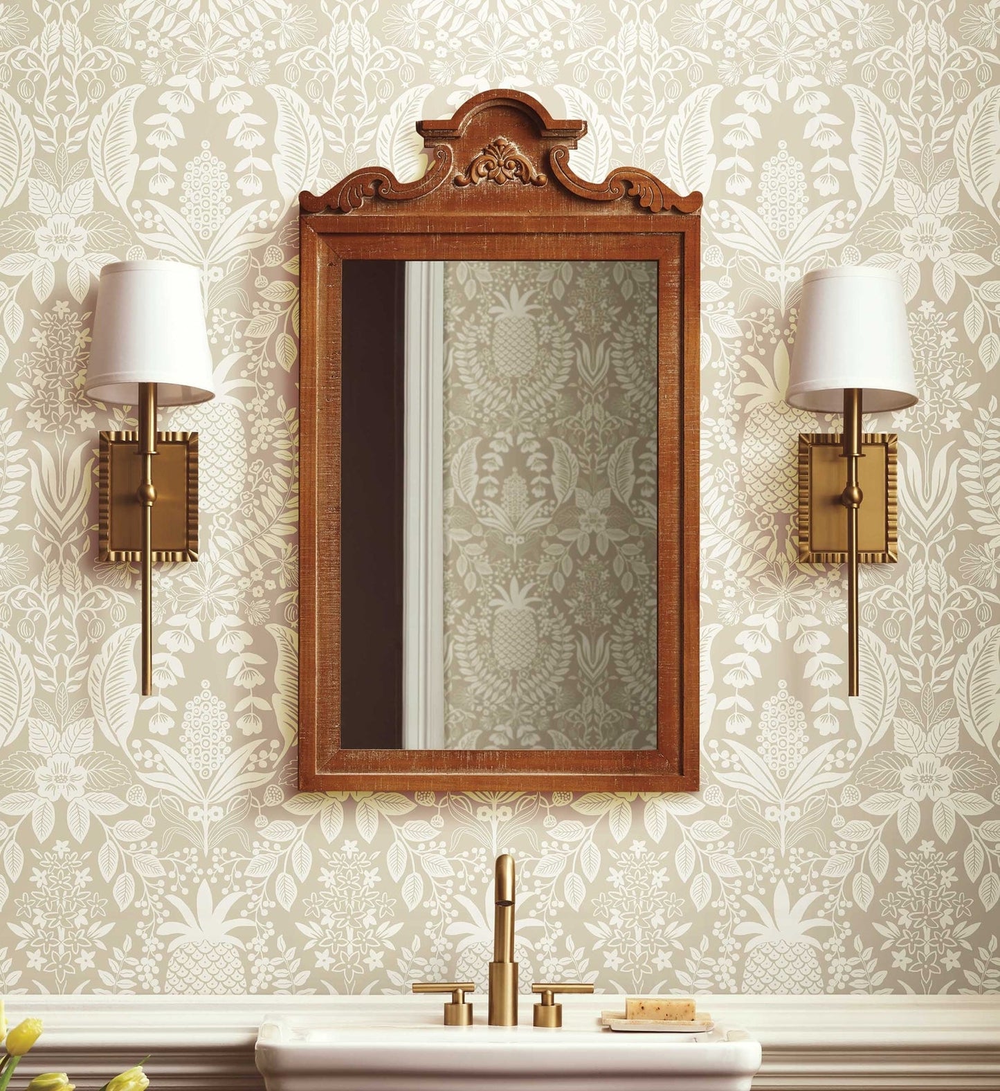 Pineapple Damask Wallpaper - Linen